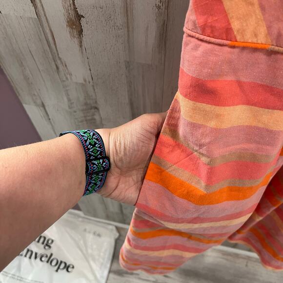 LANDS' END Striped Pink & Orange Womens Sundress Cotton Size 14 Petite Pockets - Picture 4 of 9